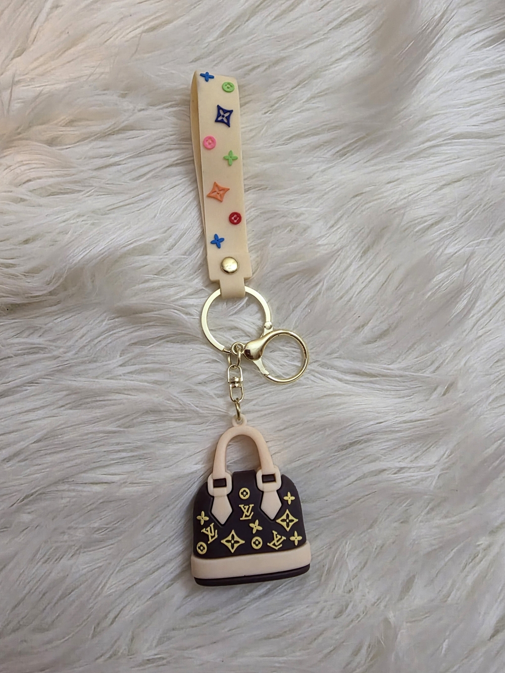 Designer-Inspired Brown Mini Bag Keychain Bag Charm with Pastel Strap